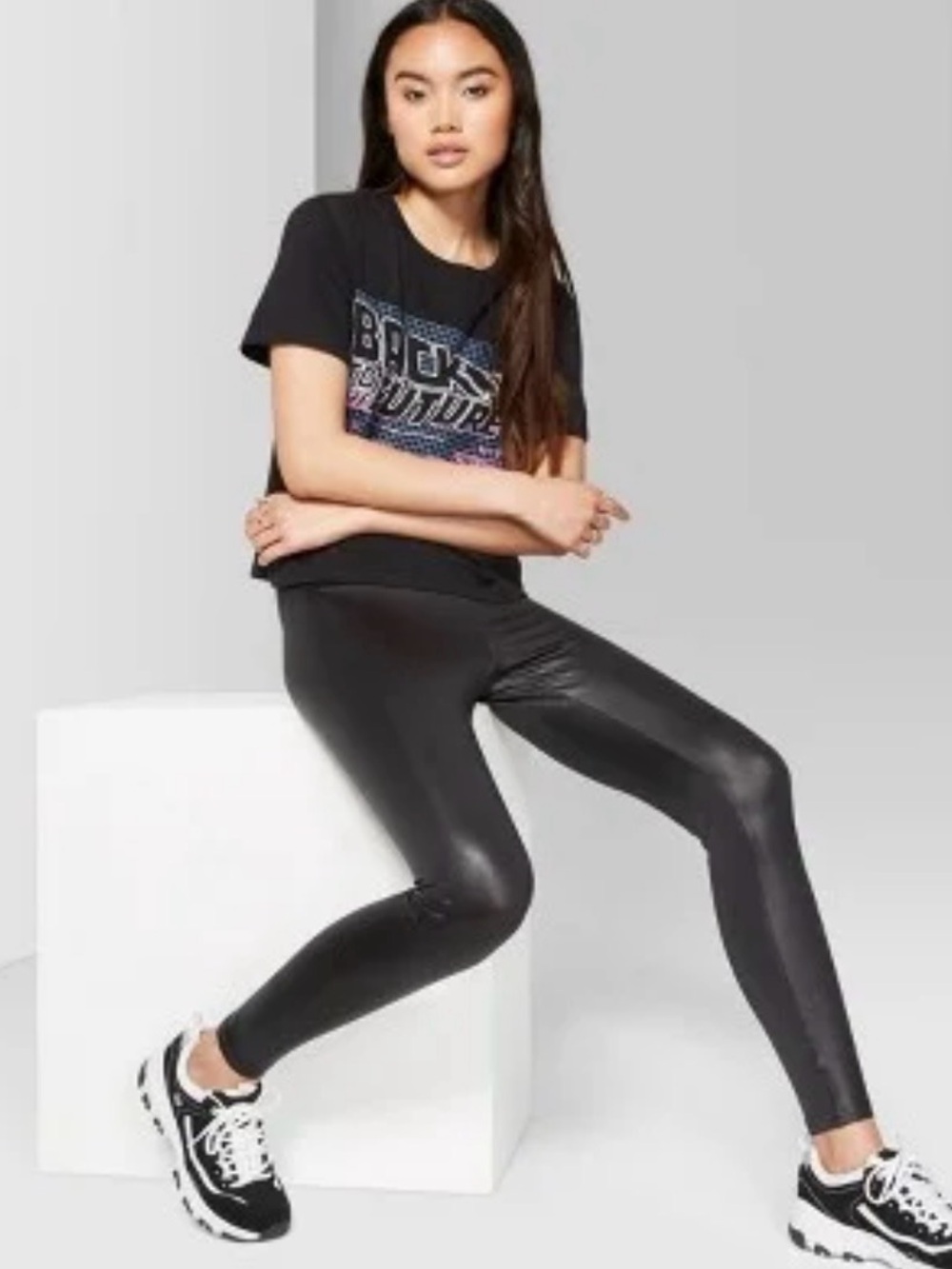 NEW wild fable Black Faux-Leather High Rise Leggings SZ M